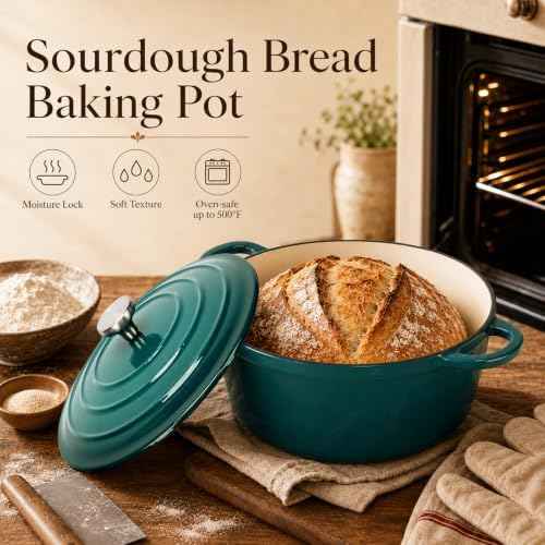4-Piece Enameled Cast Iron Cookware Set, Skillet & Dutch Ovens, Teal