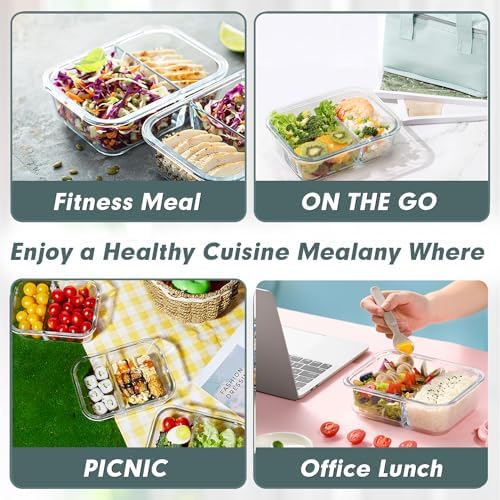 VERONES 10 PACK 30 OZ Glass Meal Prep Containers 2 Compartment Set