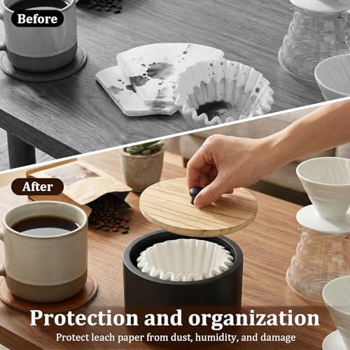 Wooden Coffee Filter Holder with Lid - Farmhouse Storage Container