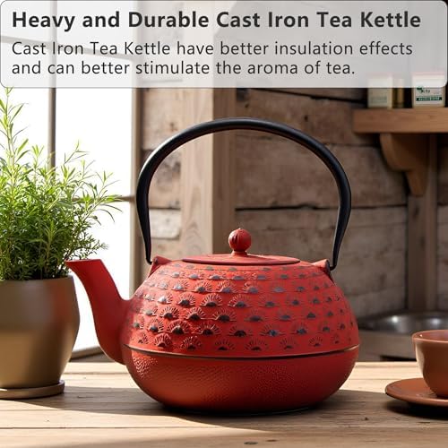 YJX Cast Iron Teapot, 60.9 fl oz, Red