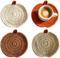 Fall Crochet Coasters Set of 4, Handmade Cute Coasters Absorbent