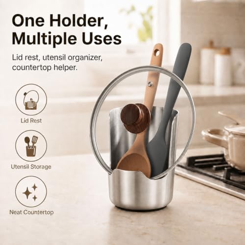 304 Stainless Steel Kitchen Utensil Holder, Pot Lid & Spoon Rest