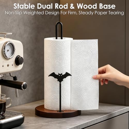 Wooden Countertop Paper Towel Holder, Gothic Bat Decor