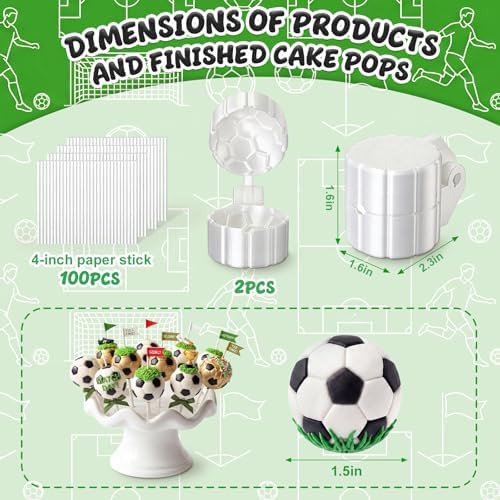 2 Pcs Soccer Cake Pop Mold with 100 Pcs Sticks, Soccer Mold