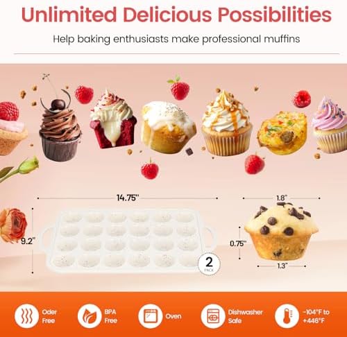 Silicone Muffin Pans With Metal Reinforced Frame - 24 Cups Durable
