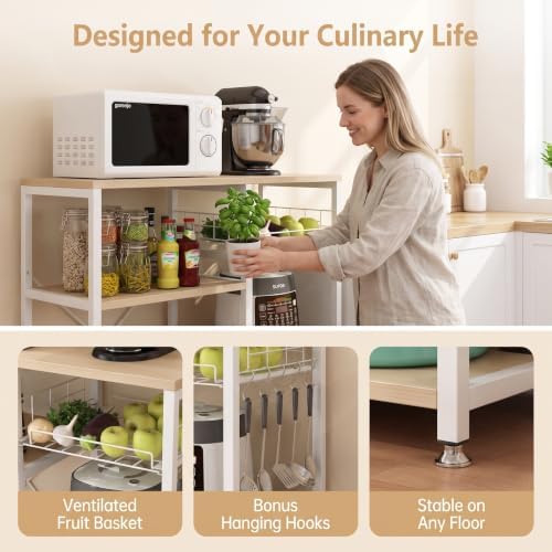 Microwave Stand, 4-Tier Kitchen Storage Rack