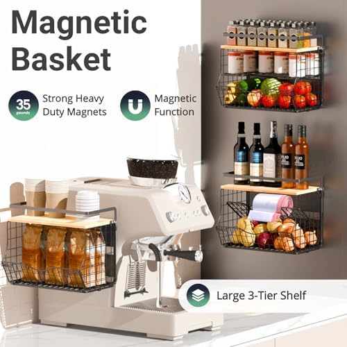 Magnetic Shelf for Fridge with Wood Lid, 2 Pack