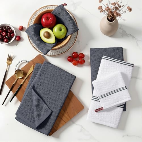 Homaxy Dual Design Kitchen Towels and Dishcloths Set, 8 Pack, Dark