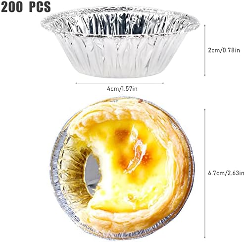 200 PCS Egg Tart Baking Cups, Disposable Aluminum Foil Liners for