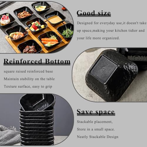 Berglander Dip Bowls Set 12pcs, 6 oz Black Plastic Dipping Bowls