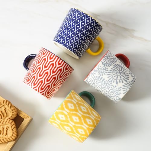 Selamica Ceramic 5 Oz Espresso Cups Set of 4, Assorted Colors