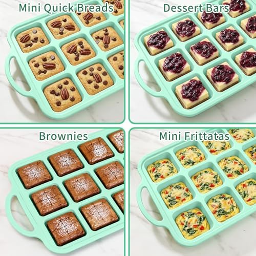 2Pcs Silicone Brownie Pan with Dividers, 24 Cup Square Cupcake Pans