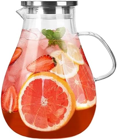 1 Gallon Glass Pitcher with Lid and Handle, Hot & Cold Water Jug