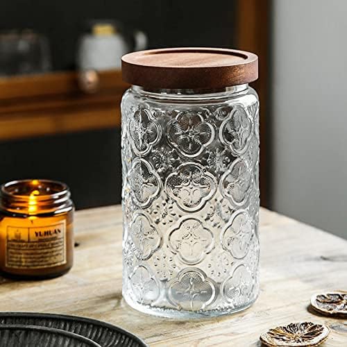 35oz/1000ml Glass Storage Jars with Nature Wood Lids, Airtight Food