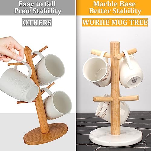 Mug Holder Marble Base with 6 Hooks Coffee Cup Rack Organizer for
