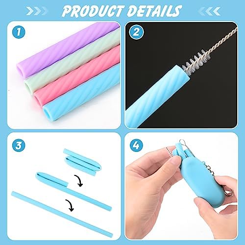 Cobee 4 Set Reusable Silicone Straws Kit, Foldable Portable Straws
