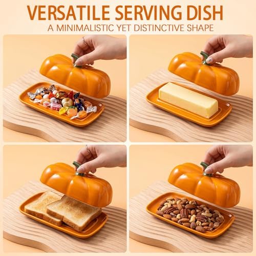 Ceramic Pumpkin Butter Dish with Lid - Halloween Kitchen Countertop