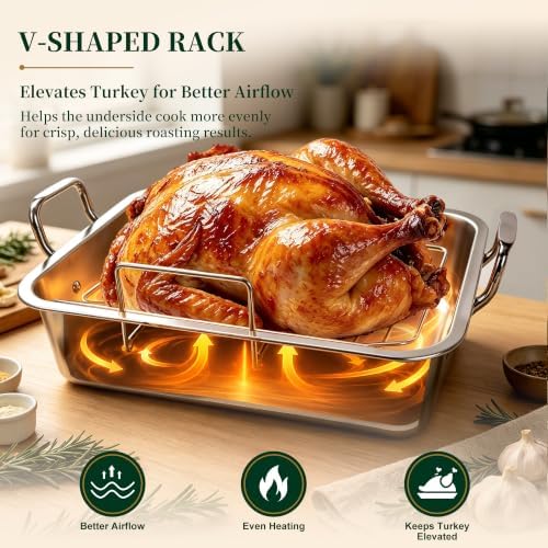 QuliMetal Stainless Steel Turkey Roasting Pan with Rack
