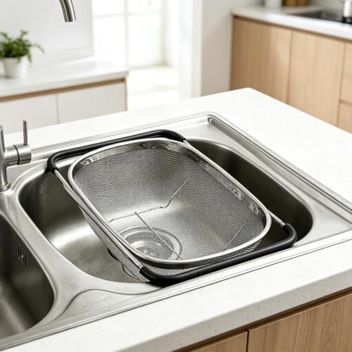 Over The Sink Colander – Expandable Handle Fine Mesh Strainer