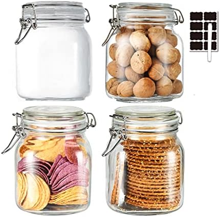 32oz Glass Food Storage Jars with Airtight Clamp Lids,Set of 4