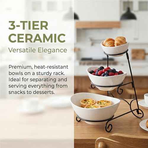 Covzoe 3 Tiered Chip and Dip Serving Set with Metal Stand