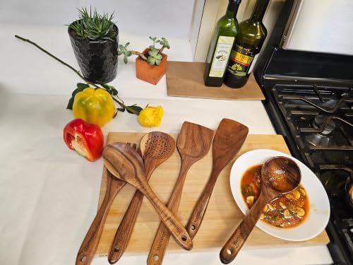 7-Piece Teak Wood Kitchen Utensil Set with Holder