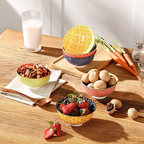 Metahom Small Ceramic Bowls, Colorful Dessert Bowls 10 Oz, Set of 6