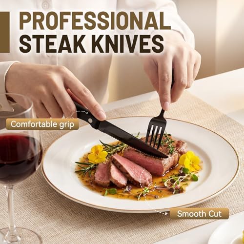 48 PCS NO-FADING Black Silverware Set with Steak Knives, Flatware for 8