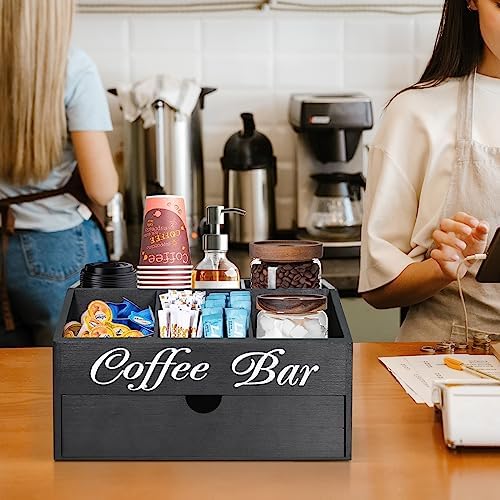 Coffee Bar Organizer Countertop, Wooden Bar Accessories With Drawer