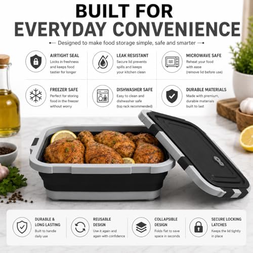 2-Pack XL Collapsible BBQ Prep Tub with Built-in Cutting Board, Lid &