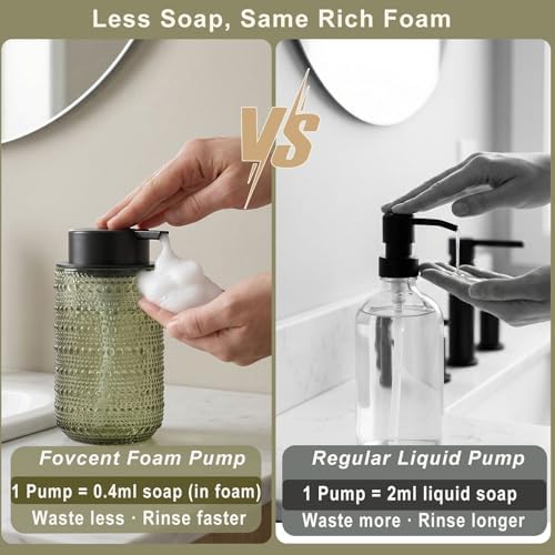 Green Glass Foaming Soap Dispenser, 2 Pack Vintage Foam Hand Soap
