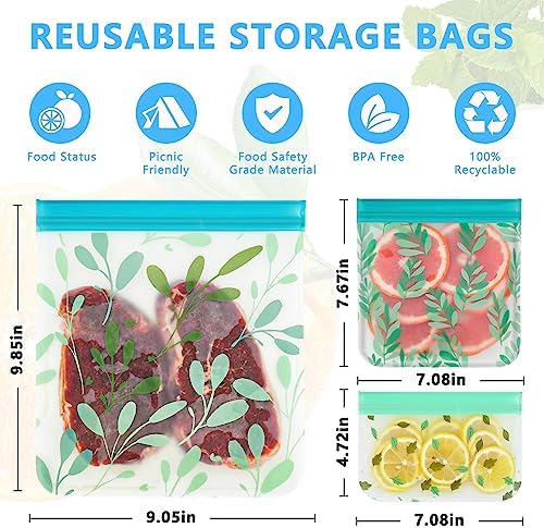 10 Pack Dishwasher Safe Reusable PEVA Food Storage Bags, Leak proof