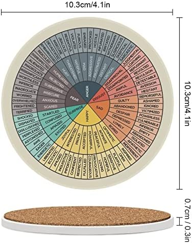 Emotion Feelings Wheel Coasters for Drinks Set of 4 Therapist Gift