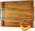 22" x 15.75" Wooden Serving Tray with Handles, Acacia Ottoman Tray