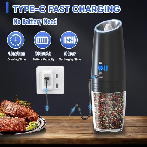 RECHARGEABLE - Gravity Electric Pepper and Salt Grinder Set