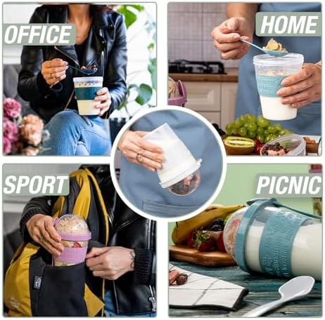 4 Pack Reusable On The Go Yogurt Parfait Cups, Breakfast Plastic