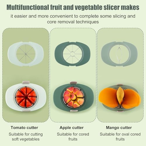 Fruit Cutter Slicer, 4 in 1 Apple Corer Remover Green 430 Stainless