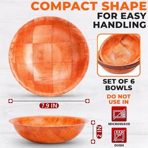 HYQO Wooden Salad Bowl Set of 6, Wooden Bowls for Food, 7.9 Inch, 9 oz