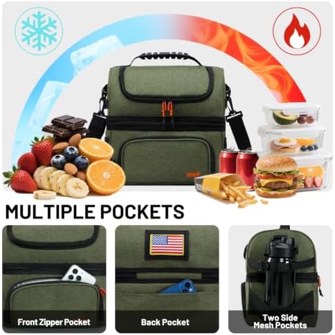 MIER Lunch Box for Men Dual Compartment Adult Lunch Bag for Work Army