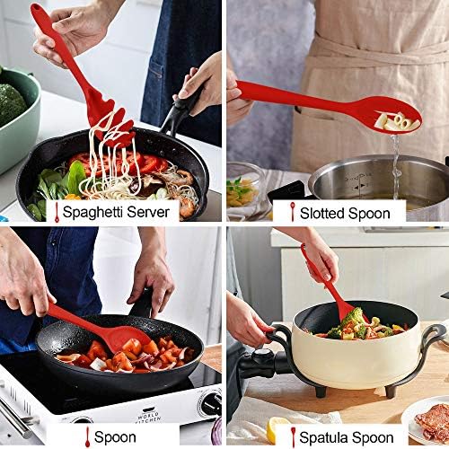 LIANYU 12-Piece Red Silicone Kitchen Utensils with Holder