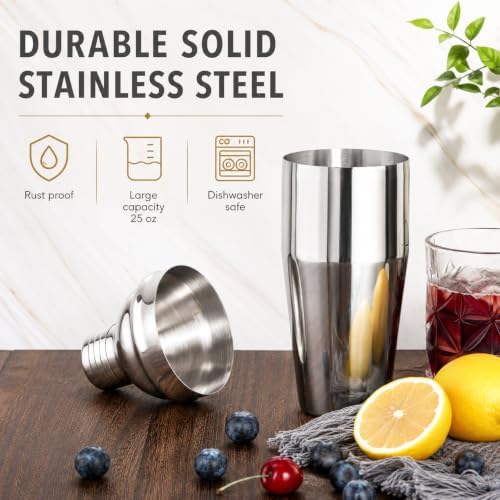 Cocktail Shaker Set with Bamboo Stand, 12-Piece 25oz Stainless Steel
