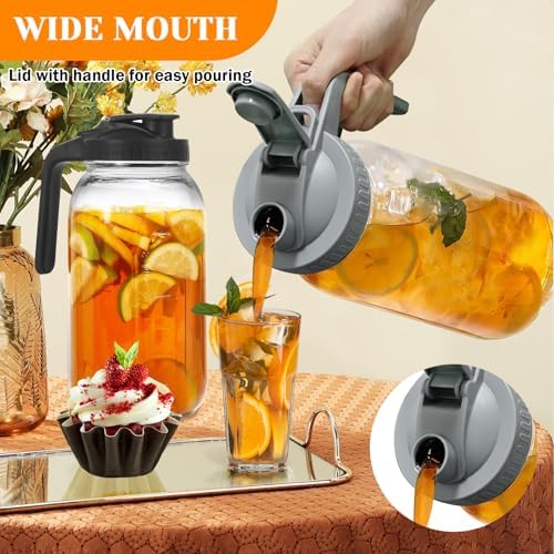 2 Pack Glass Pitchers with Lid, 64 oz Sun Tea Pitcher, Half Gallon
