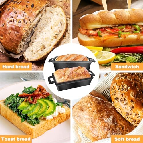 MSJGA 9×5 Inch Cast Iron Loaf Pans with Lid for Bread Baking, 2 In 1