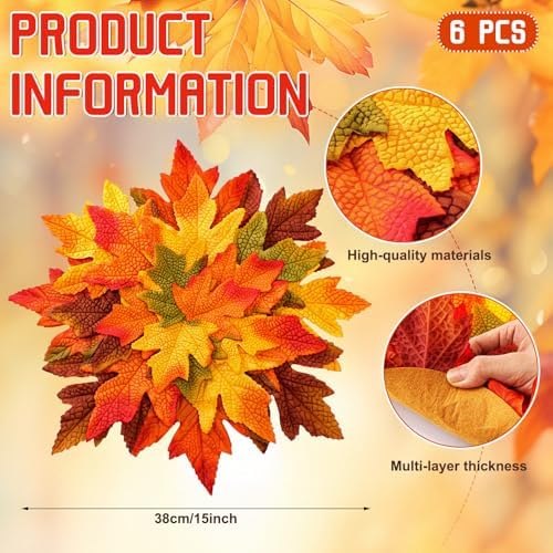 SmoothNovelty 6 Pcs 15" Fall Placemats, Thanksgiving Leaf Mats