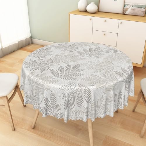 Grey Leaves Round Tablecloth 42 Inch Spring Leaf Printed Rustic
