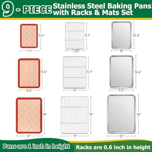 TeamFar Stainless Steel Baking Sheet Pan with Rack & Mat