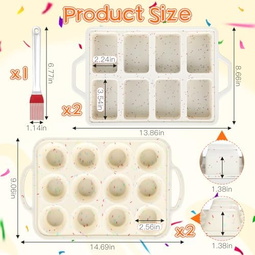 4 Pcs Silicone Muffin Pan Set with Metal Reinforced Frame, 12 Cup