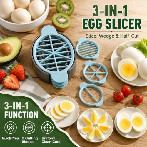 3 in 1 Egg Slicer for Hard Boiled Eggs, Multi Functional Egg Cutter