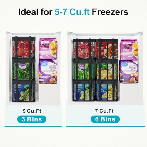iSPECLE Large Freezer Organizer Bins, 3 Pack, 5 to 7 Cu.Ft