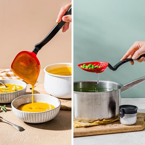 Dreamfarm Strain & Serve Set | Fladle Fold-Flat Silicone Ladle with